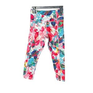 Zyia Active Capri Legging Womens 4 Multi Floral Zip Pocket Hi Rise Rainbow EF5-1